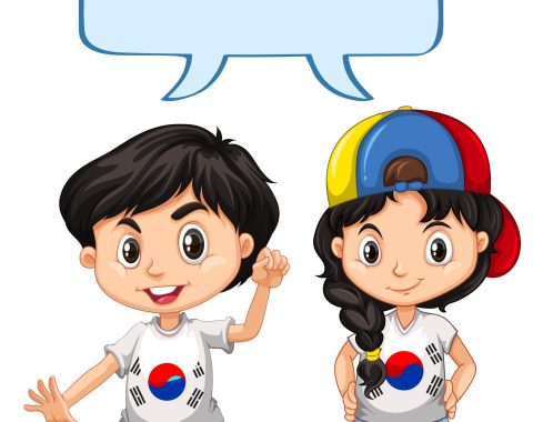 Korean boy and girl greeting Korean boy and girl greeting illustration