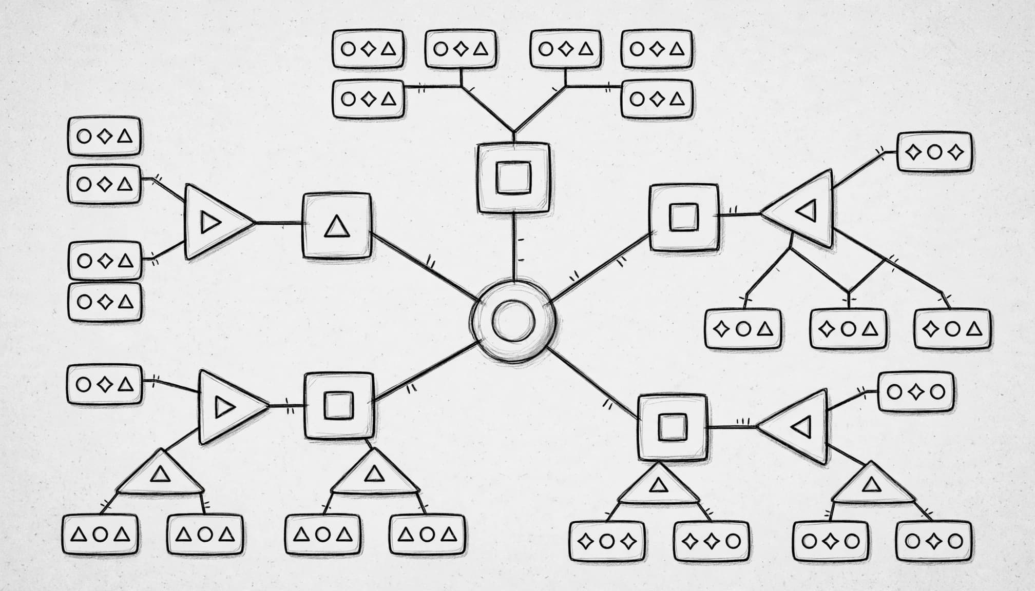 A branching curriculum map connects subject, topic, objectives, and question cards.